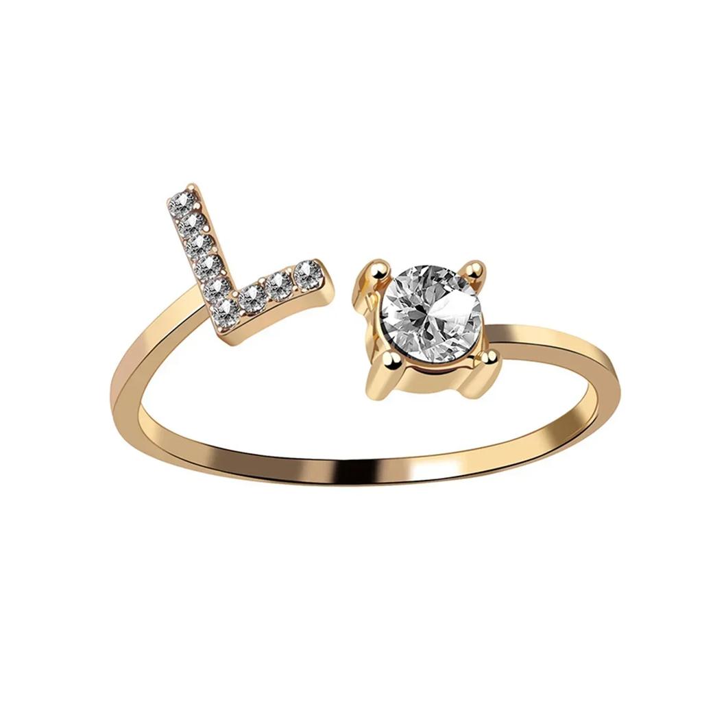 Adjustable Initials Rings Stainless Steel Simple Zircon Letter Rings for Women Wedding Band Couples Jewelry Accessories Gifts