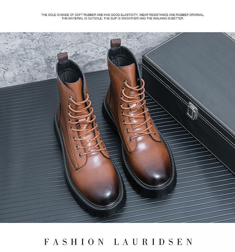 Men's Plus Size Retro High-Top Leather Martin Boots - Thick Sole, Lace-Up, and Wear-Resistant for Height-Increasing Workwear.