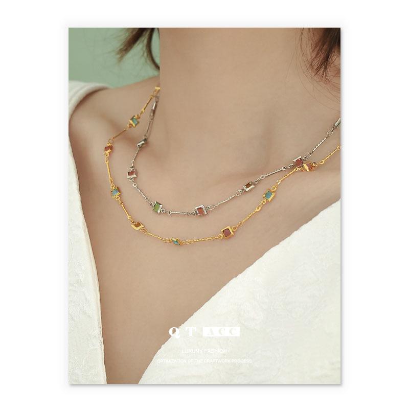 

18K Gold/White Gold Plated Minimalist Necklace with Colored Glass Spacer Beads