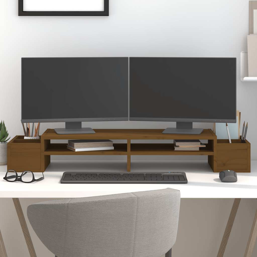 Monitor Stand Honey Brown 100 X 27.5 X 15 Cm Solid Pine Wood