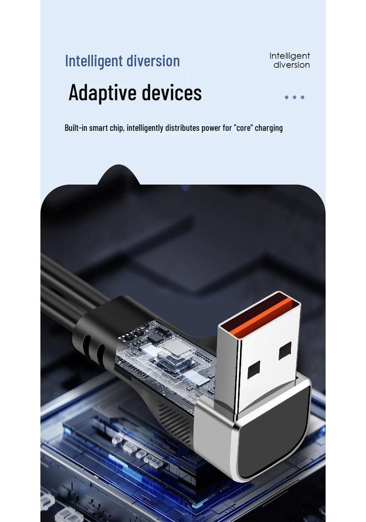 66W Retractable Elbow Splitter Data Cable for Apple, Huawei, Type-C, Fast Car Charging