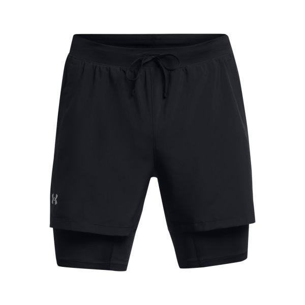Under Armour Mid-Waist Drawstring Fitted 2-In-1 Sports Shorts Men Bottoms Black 1382640-001