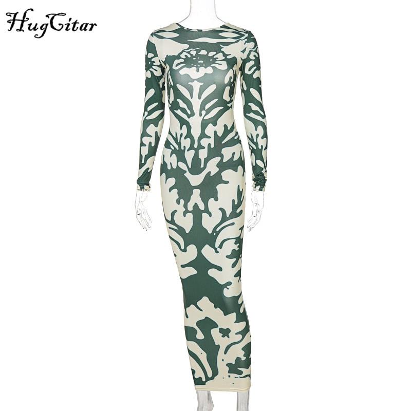 Langärmliges rückenfreies sexy Camouflage-Kleid Sommer Damen Streetwear Outfits Unifarben Clubkleidung