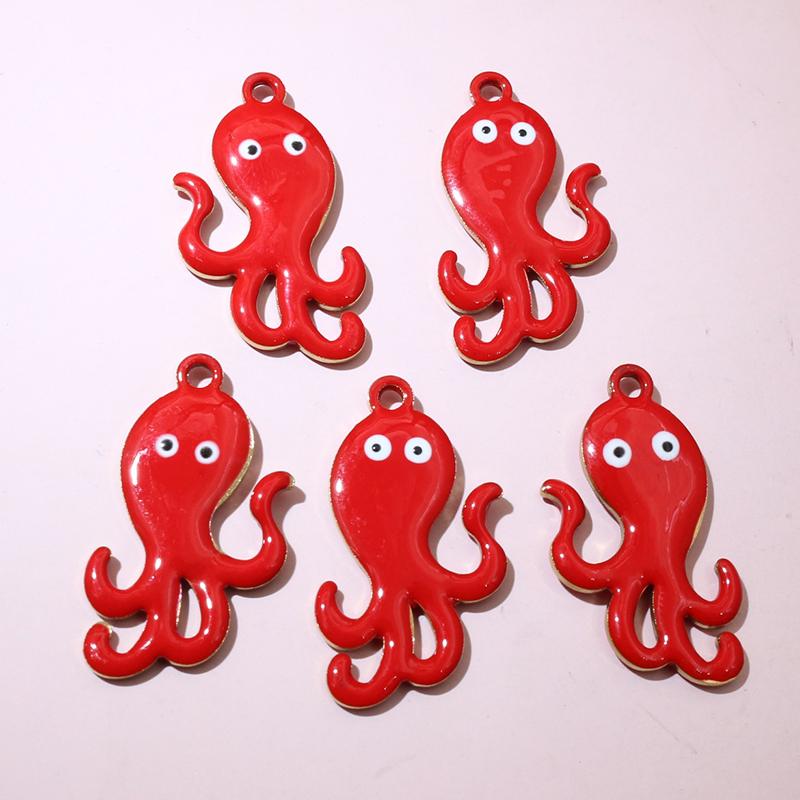 10pcs 28x15mm Enamel Octopus Charms Pendant Stainless Steel DIY Jewelry Making Accessories Findings for Necklace Earrings