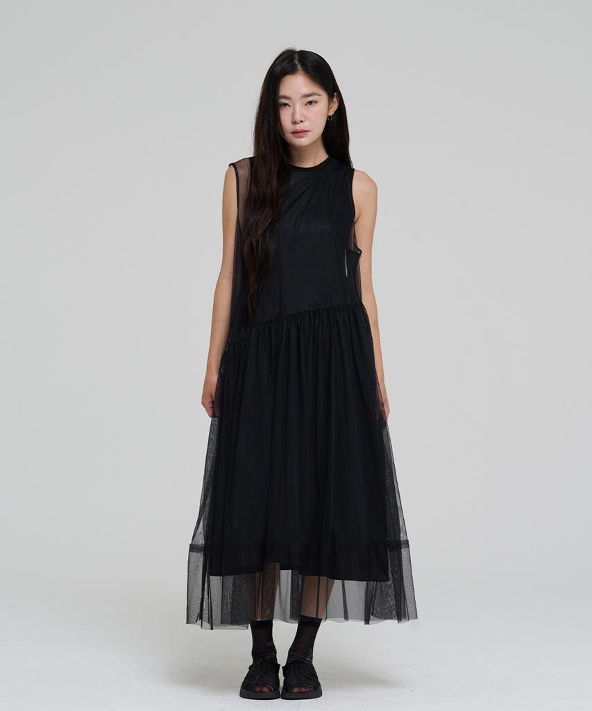Reve Hearted Layered See-Through Dress - Black