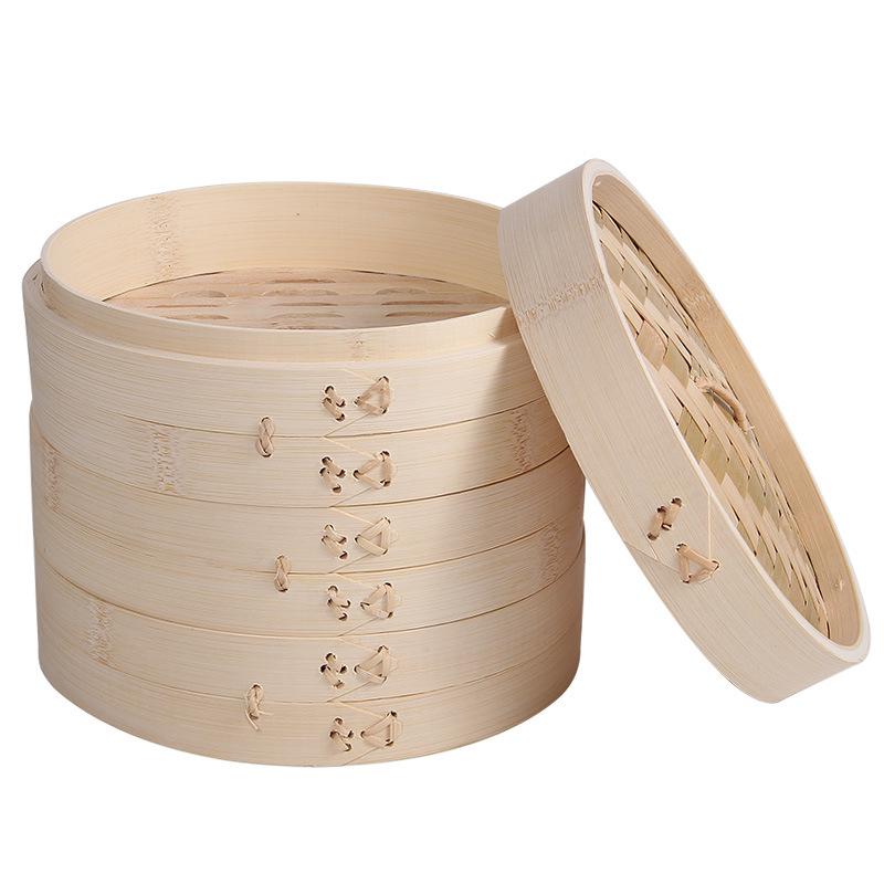 Portable Bamboo Steamer Basket with Lid for Mantou, Baozi, Xiaolongbao – Stackable Woven Design
