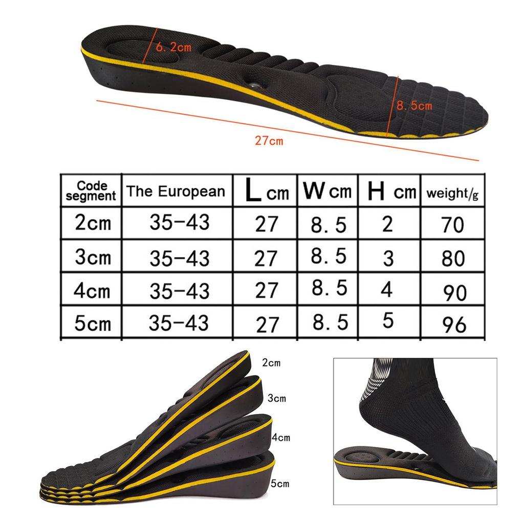 1Pair Shoe Insoles Breathable Half Insole Heighten Heel Insert Sports Shoes Pad Cushion Unisex 2.3-4.3cm Height Increase Insoles