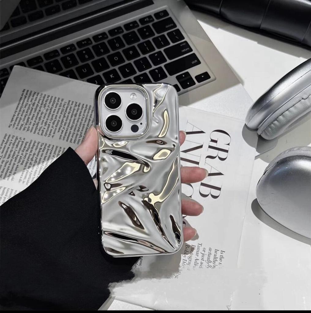 Fashion Plating Glossy Laser Wrinkle Sparkle Case For iPhone 16 15 14 13 12 11 Pro Max Plus Meteorite Texture Bumper Cover Funda