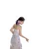 Spot Phalaenopsis Hollow Pleated Purple Suspender Dress Women's Summer New Vacation Dress