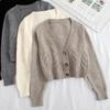 V Neck Cropped Cardigan Women Long Sleeve Twist Knitted Sweater Coats Autumn Winter Keep Warm Fashion Cardigan