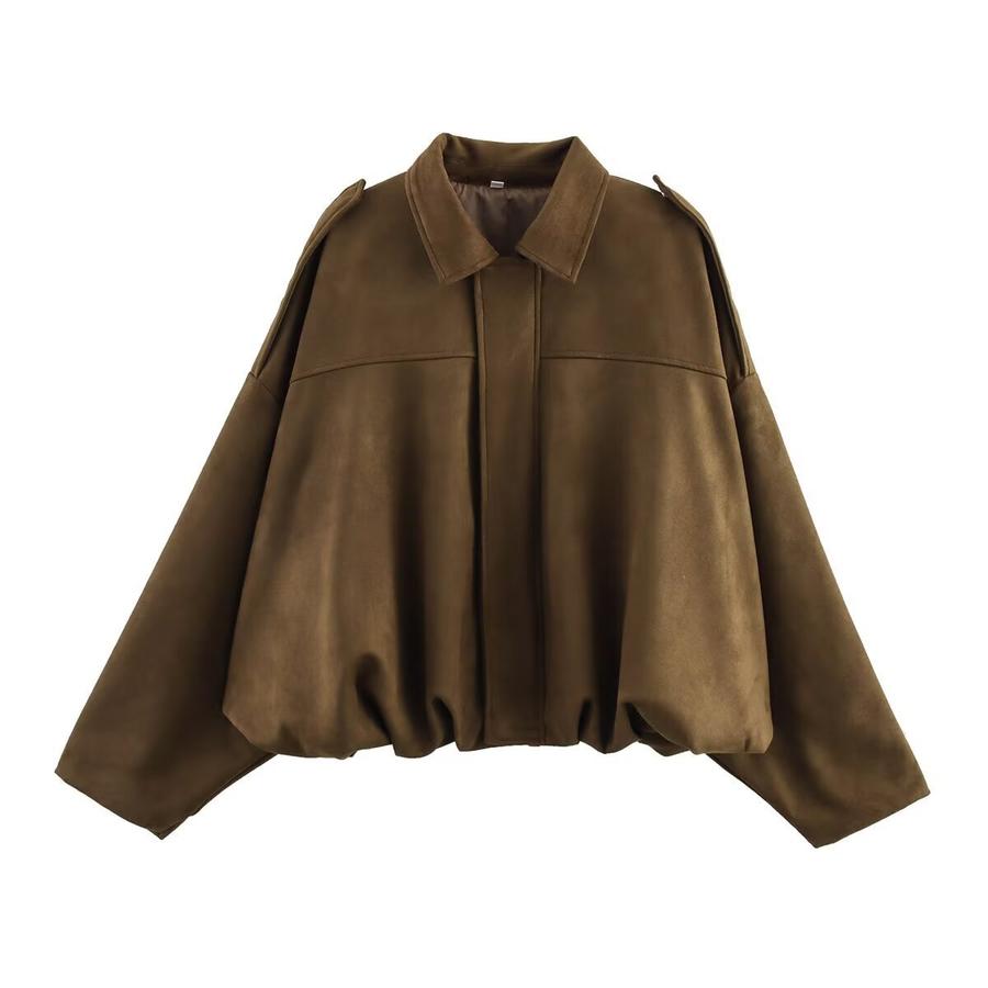Women's Spring Autumn Faux Suede Lambskin Collar Zip-Up Pilot Jacket Coat