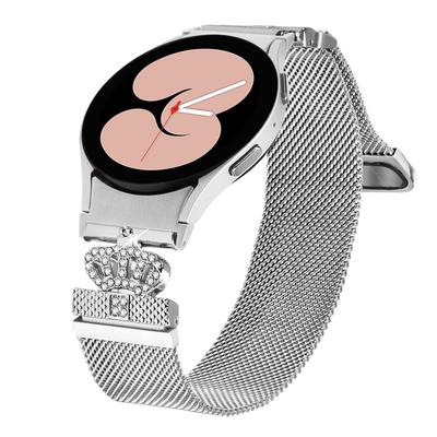 For Samsung Galaxy Watch6/Watch6 Classic Milanese Watch Band with Quick Release Connector Crown Clasp Silver Stainless Steel Strap