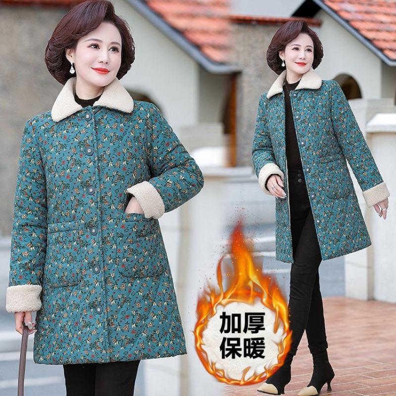 Winter neu Samt lang verdickt warm Baumwolle gepolstert Mantel mittel Damen floral Baumwolle gepolstert Jacke Baumwolle gepolstert Jacke