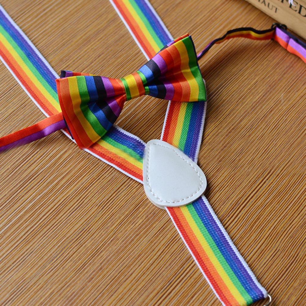 (Beamer)Kinder-Set aus mehrfarbigen Hosenträgern und Regenbogen-Fliege für Kinder, Mädchen und Jungen