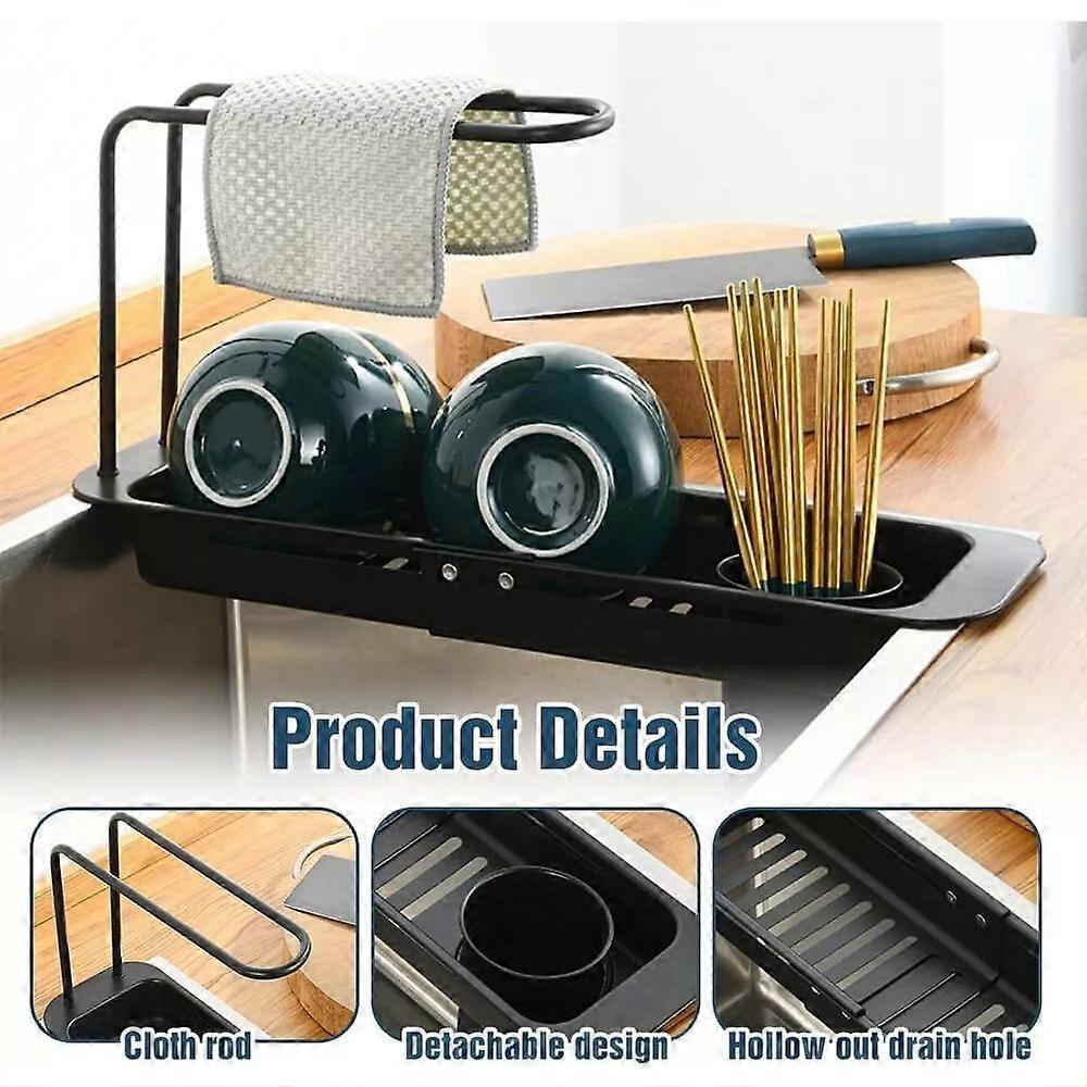 Stainless Steel Draining Rack, Upgraded Kitchen Sink Faucet Organizer Adjustable