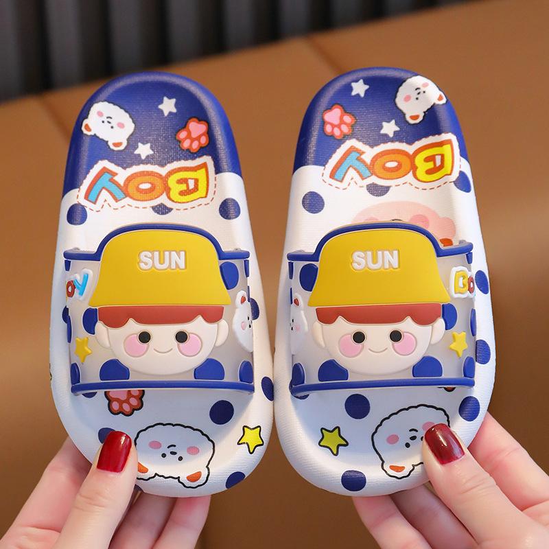 

Children s Summer Cartoon Cute Indoor Silent Bathroom Boys Soft Sole Bathing Baby Girls Non-Slip Sandals 24/25Inner Length15.5CM темно-синий