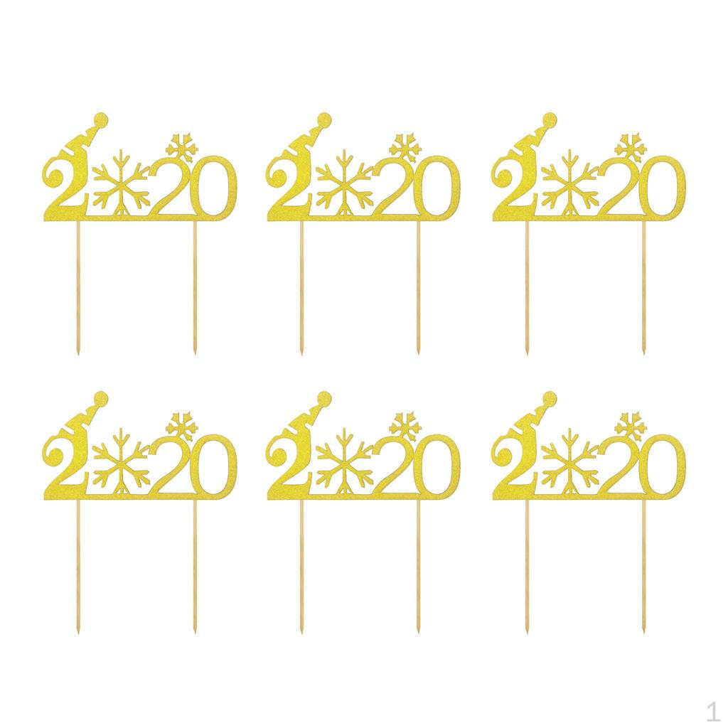 

Year 2020 Cake Topper, 6 Pieces Hello Party Decorations for Years Eve золотистый