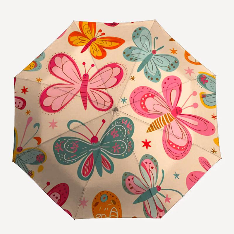

1pc Butterfly Pattern Automatic Folding Umbrella - Compact 8-Rib Design, Durable Plastic & Iron, 074