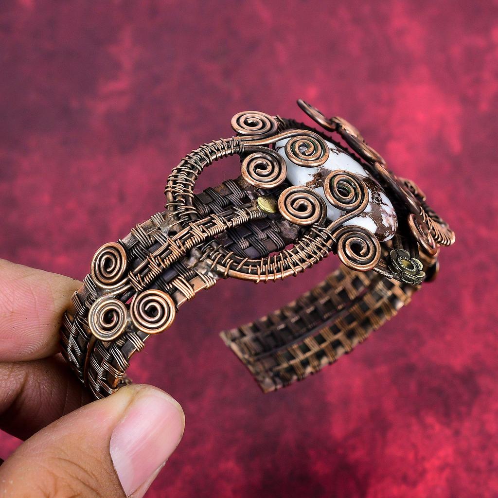 Wild horse magnesite cuff bracelet adjustable bangle copper wire wrapped gemstone cuff bracelet handmade copper wire jewelry wedding gifts