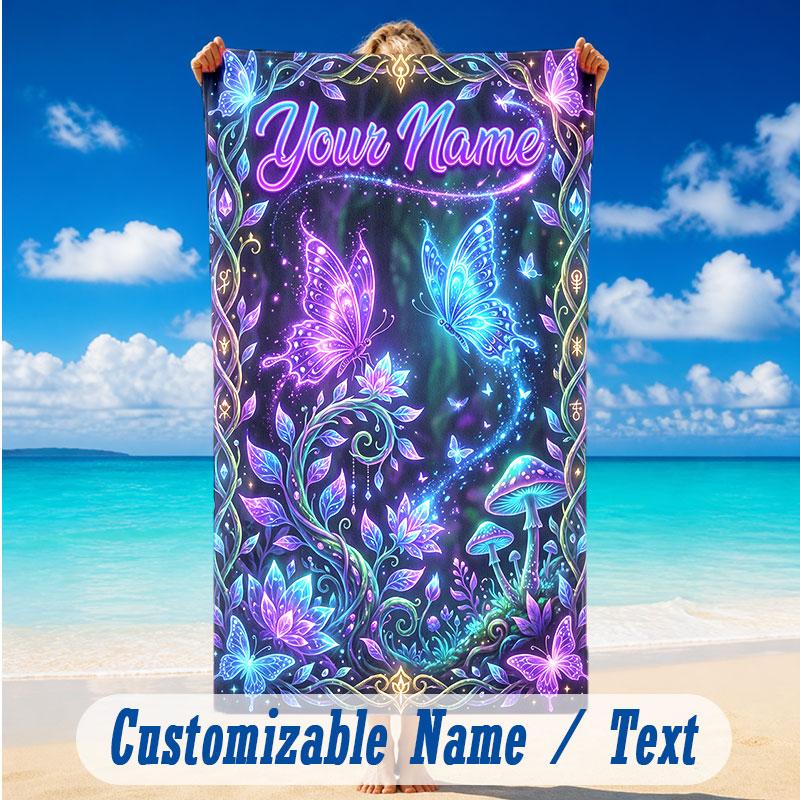 Butterfly Theme Beach Towel Personalized Custom Name & Text Soft Quick Dry Beach Towel for Swimming Travel