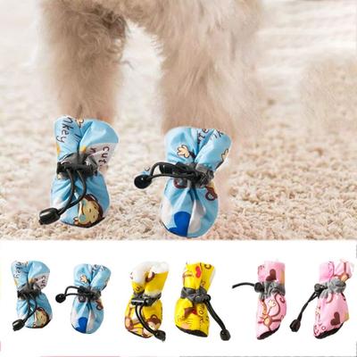 4pcs/set Adjustable Antiskid Puppy Shoes Soft Bottom Waterproof Pet Shoes Foot Cover  Autumn