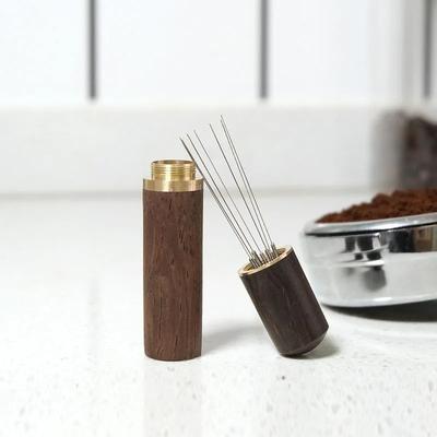 Espresso-Kaffeerührer, 6 Nadeln, Espresso-Verteilungswerkzeug, kleiner Kaffeesatzrührer, Espresso-Kaffeerührer, Holzsockel