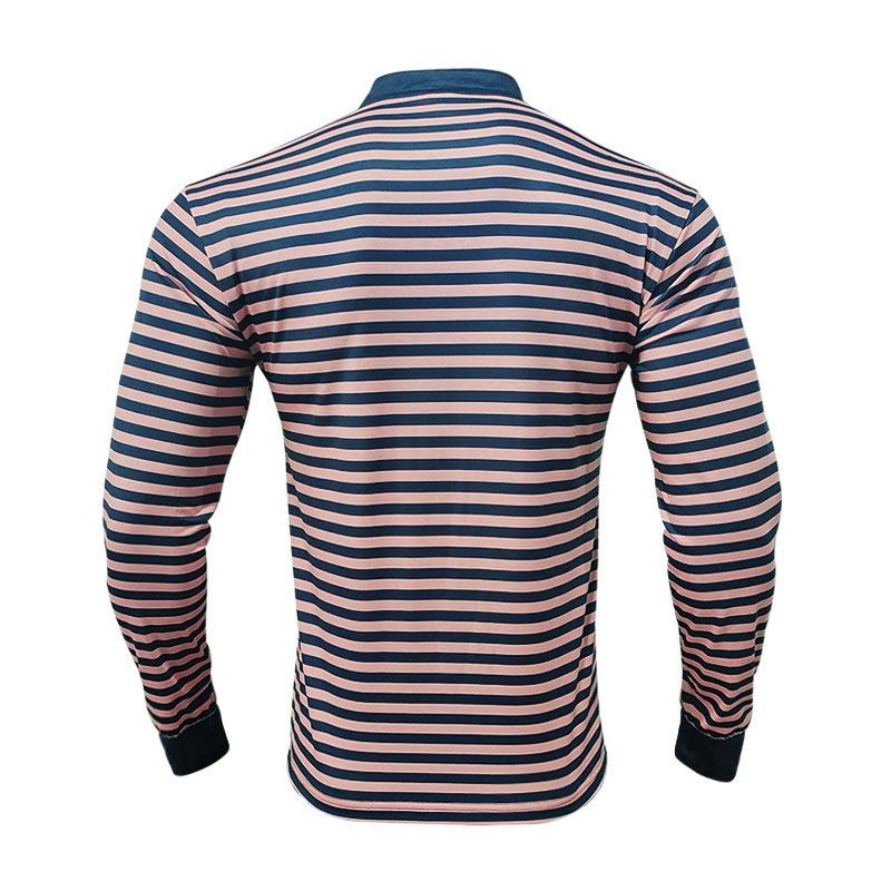 Spring Autumn Men's Striped Polo Shirts Long Sleeve Casual O-Neck Loose Tees Tops