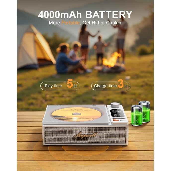 Reproductor de CD Portátil Bluetooth de Escritorio para el Hogar con Altavoces Recargable Pequeño Reproductor de CD Retro con Pantalla LCD Óptico USB