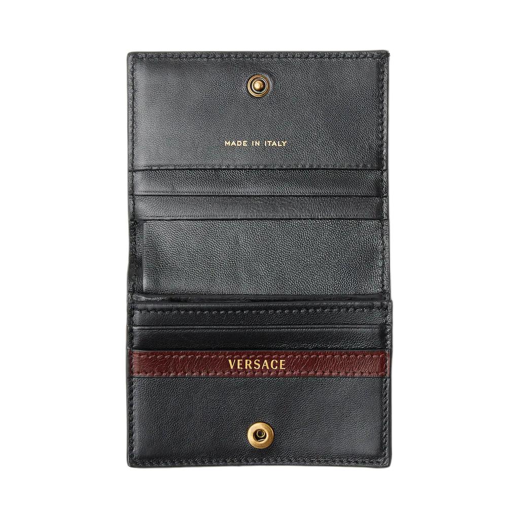 Versace Emblem Metal Medusa Pattern Double Fold Design Lambskin And Calfskin Wallet Women Wallet Black 1024190-1A17449_1B55J