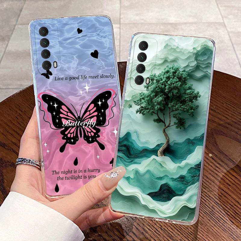 Jelly Casing For Huawei P Smart 2021 / Huawei y7a Funda Clear Silicone Soft TPU Back Cover Cute Cat Rabbit Heart Protective Case