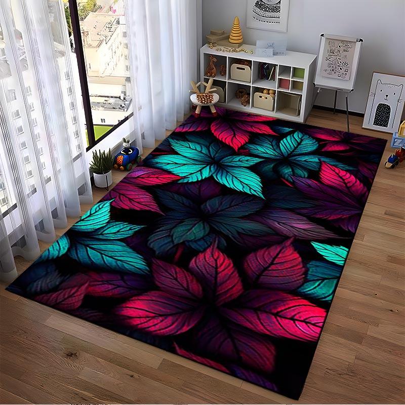 Colorful Tropical Leaves Pattern Carpet for Living Room Decor Suitable for use as an anti-slip for living room bedroom sofas