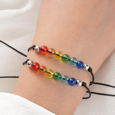 2Pcs/ Set Rainbow Pride Wish Bracelet Bisexual Rainbow LGBT Rope Bracelet Bisexual Jewelry for Women Men Pride Bracelet Gift