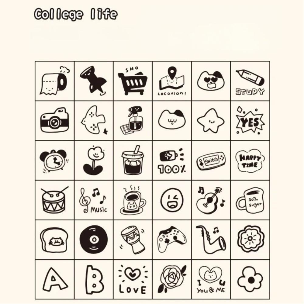 

36pcs Set Acrylic Box Wood Stamps Set Daily Life Themed Mini Wooden Stamps Scrapbooking Decor A