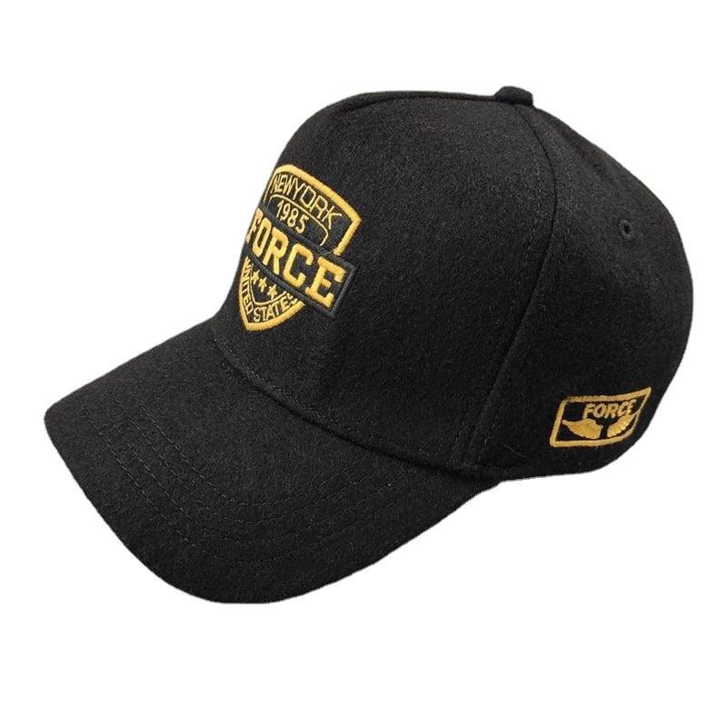 New high-top five-piece baseball cap autumn and winter woolen material peaked cap big head circumference men's hat couple women's hat casual fashion