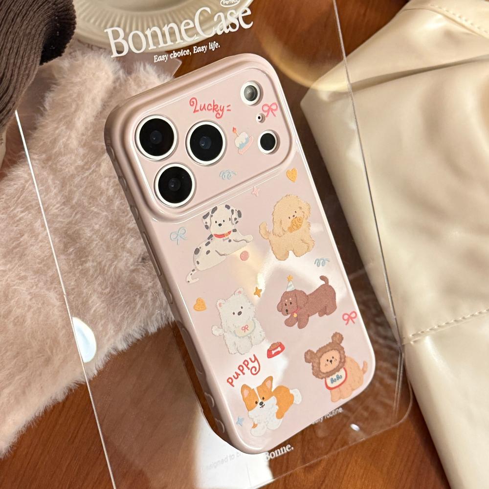 Korean Style Cartoon Puppy Suitable for Apple 17promax Mobile Phone Case Iphone16 Magnetic Bracket 15 Anti-fall 13 Soft Shell