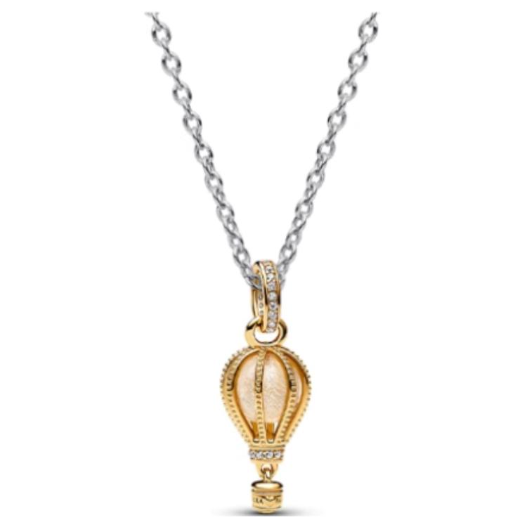 Pandora Hot Air Balloon Design Gold Plated Silver Alloy Glass 925 Silver Cubic Zirconia Necklace Women necklace ZT2990 Box