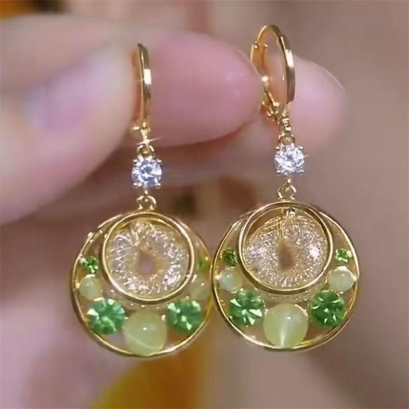High-end gold wire mesh opal ear buckle, temperament atmospheric versatile fashion earrings earrings