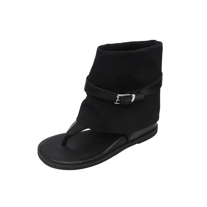 Mezzanine sandals women's summer new slope heel inner height-increasing splicing cloth high-top cool boots retro small high shoes