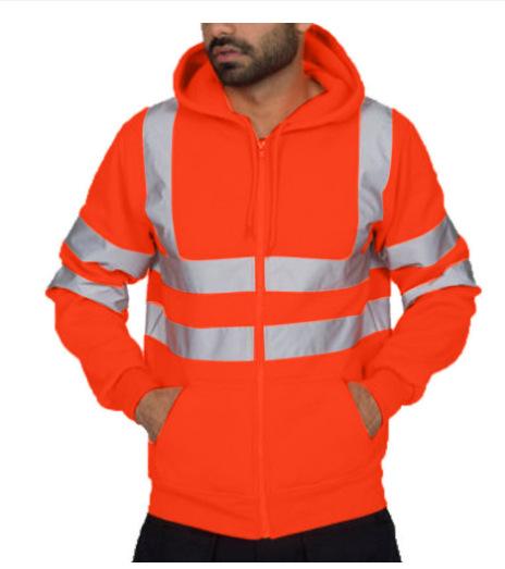 Men's Reflective Stripe Sanitation Work Clothes with Fleece Hooded Top, Outdoor Sweatshirt for Men