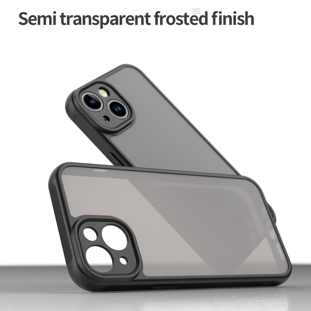 For iPhone 13 Case Drop Proof Airbags Frosted Translucent PC+TPU Phone Back Cover