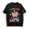 Retro Coffee Couple I Love You A Latte Graphic Casual Tee Pure Cotton T-shirt