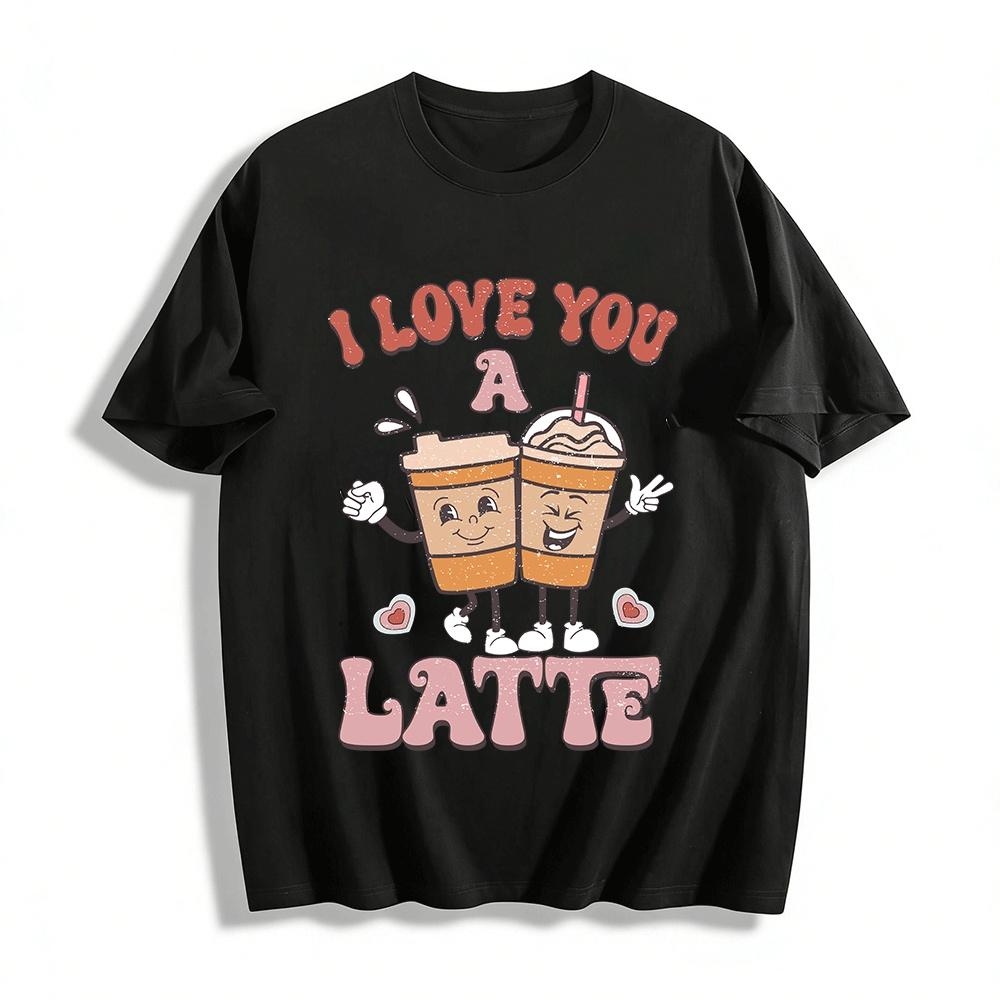 Retro Coffee Couple I Love You A Latte Graphic Casual Tee Pure cotton T-shirt XXS