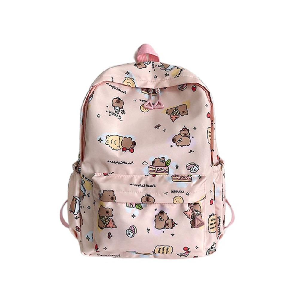 Wide Straps Cartoon Animal Daypack Nylon Large Capacity School Bag Fashion Capybara Backpack  Daily