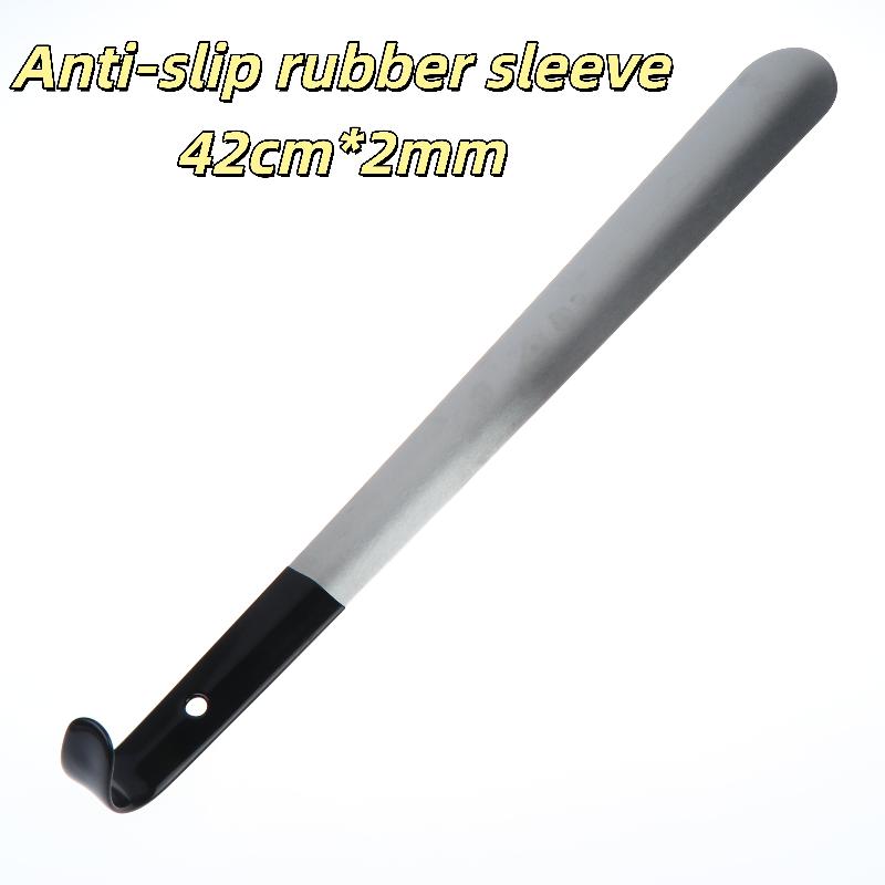1Pcs 16.5"/42Cm Easy-Grip Metal Shoe Horn Black Long Handle Curved Hook Ergonomic Stainless Steel Shoehorn For Seniors