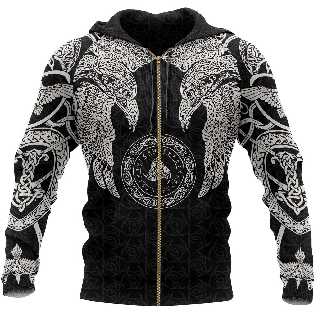 3D Tattoo Printed Sweatshirt Zipper with Hat Guard