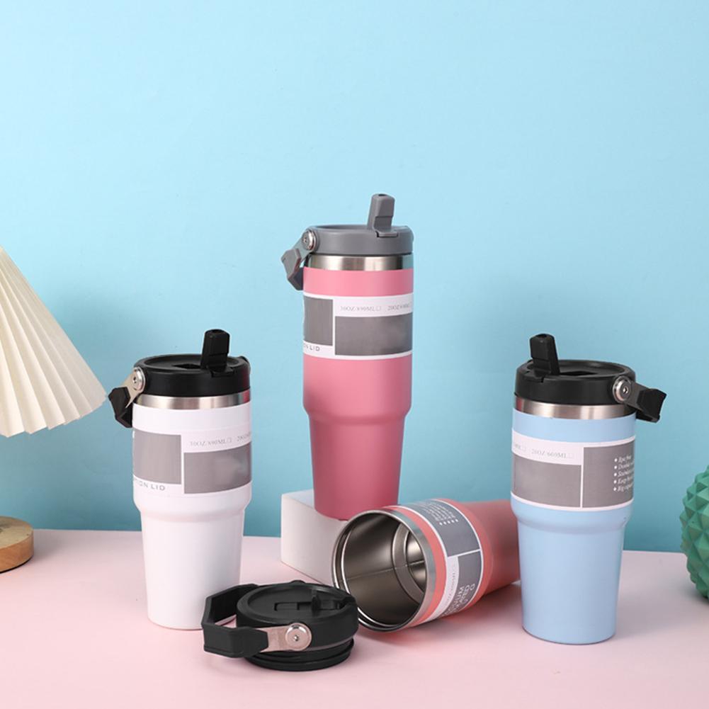 Flip Straw Lid Replacement with Handle Spill Proof Dustproof Tumbler Lid Splash Resistant for Stanley 20/30/40oz Mug Accessories