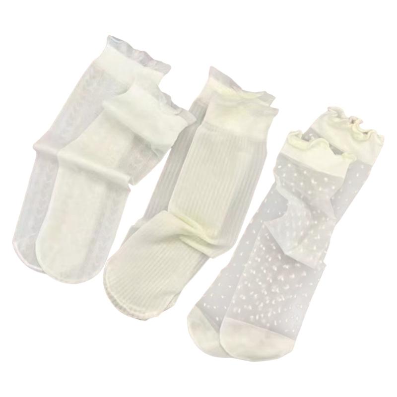 

AntiSlip Ankle Socks for Little Girl Fashion Ruffle Lace Trim Short Socks Ice Silk Socks Hosiery for Spring 3Pack 1