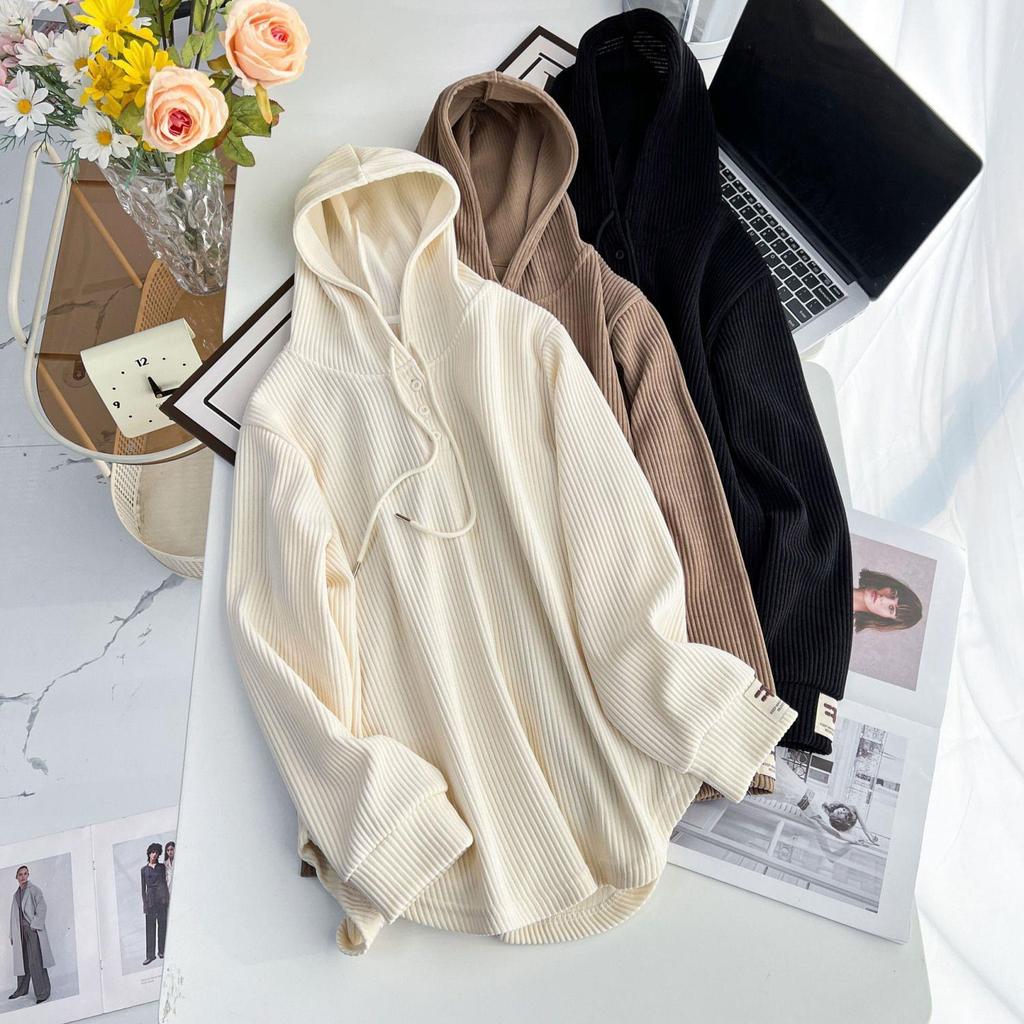 Large Size Women's Spring Hooded Sweatshirt - Slimming Irregular Loose Fit