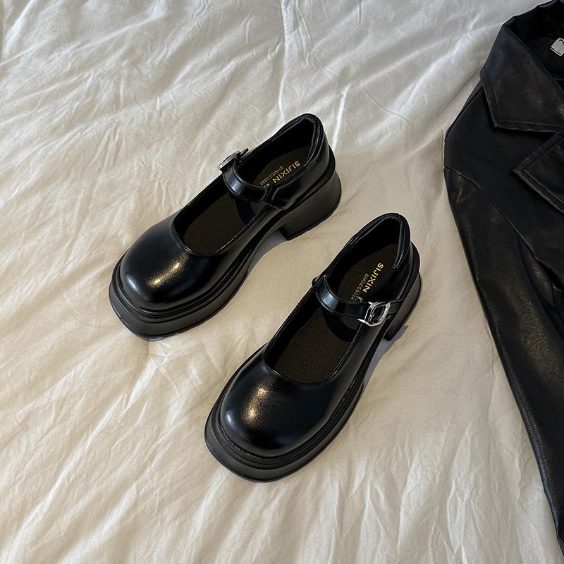 

Platform Mary Jane evening single shoes women s shoes 2025 new spring and autumn black British style small leather shoes single shoes 40 чёрный