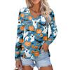 Women's Casual Fashion Sexy Comfort Halloween Printed V-Neck Button Long Sleeve